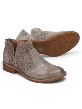 Sofft Barrosa Metallic Gray Suede Perforated Ankle Booties